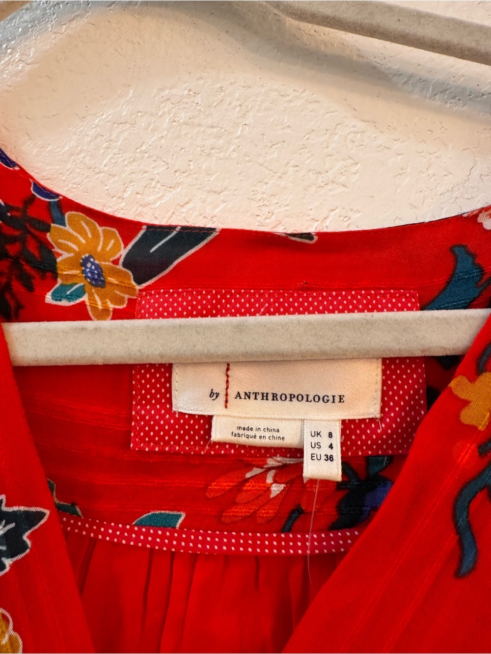 NWT Anthropologie Red Floral Wrap Midi Dress W/Tie Waist Long Sleeve Bohemian - Picture 5 of 13